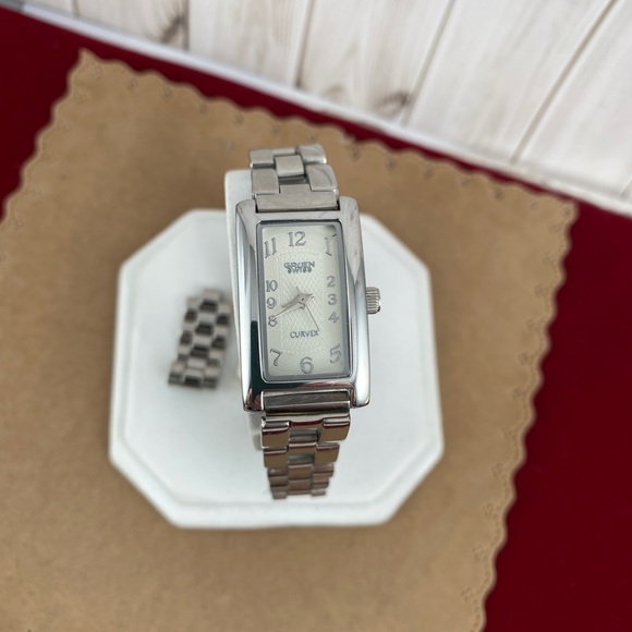 Gruen Curvex Silver Tone Swiss Watch Guilloche Enameled Dial - Picture 2 of 8